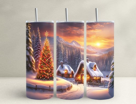3D Christmas House Tumbler Wrap