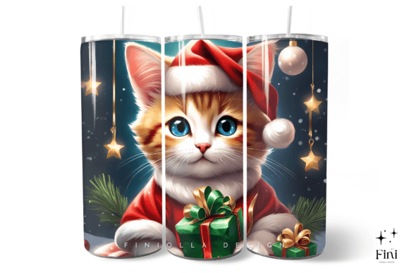 3D Cute Cat Christmas Tumbler Wrap: Elevate Your Holiday Sublimation Projects