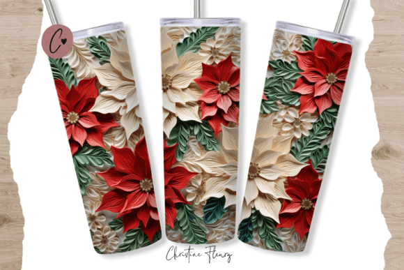 3D Embroidered Christmas Flowers Tumbler