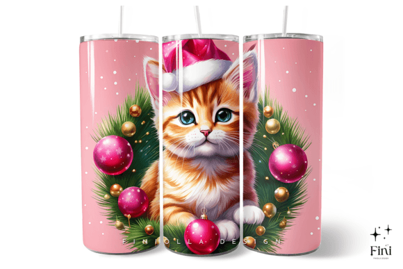 3D Pink Cat Christmas Tumbler Wrap: A Festive Design for Holiday Crafting