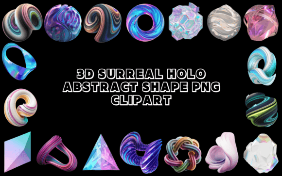 3D Surreal Holo Abstract Shape Clipart