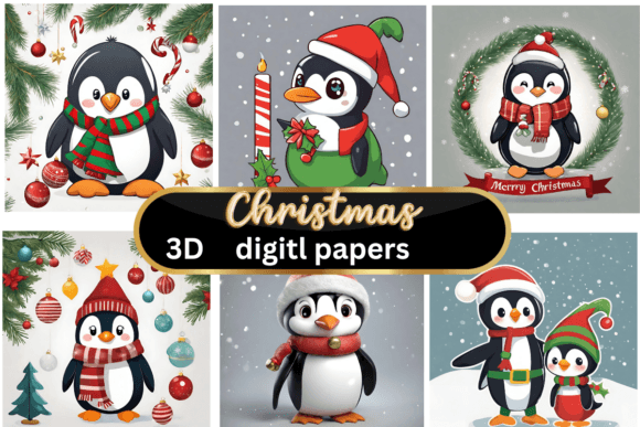Christmas 3D Backgrounds with Penguins