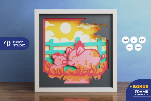Mama Pig & Piglet 3D Shadow Box