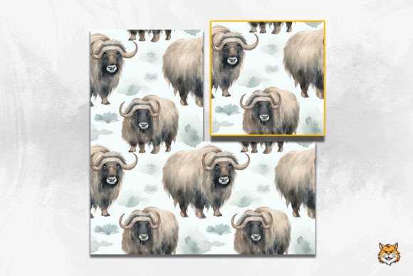 Musk Ox Seamless Pattern: Elevating Design with Arctic Strength and Winter Aesthetics