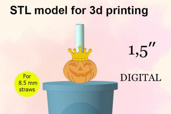 Pumpkin Queen Crown Straw Topper STL
